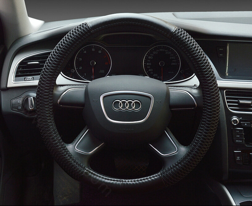 Classic Car Steering Wheel Wrap Ice Silk PU Leather 15 Inch 38CM - Black