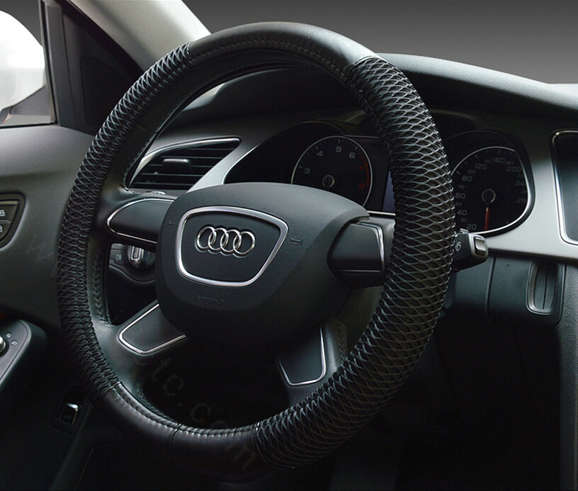 Classic Car Steering Wheel Wrap Ice Silk PU Leather 15 Inch 38CM - Black