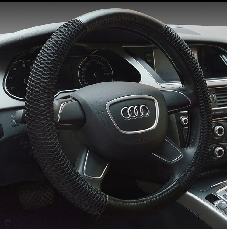 Classic Car Steering Wheel Wrap Ice Silk PU Leather 15 Inch 38CM - Black