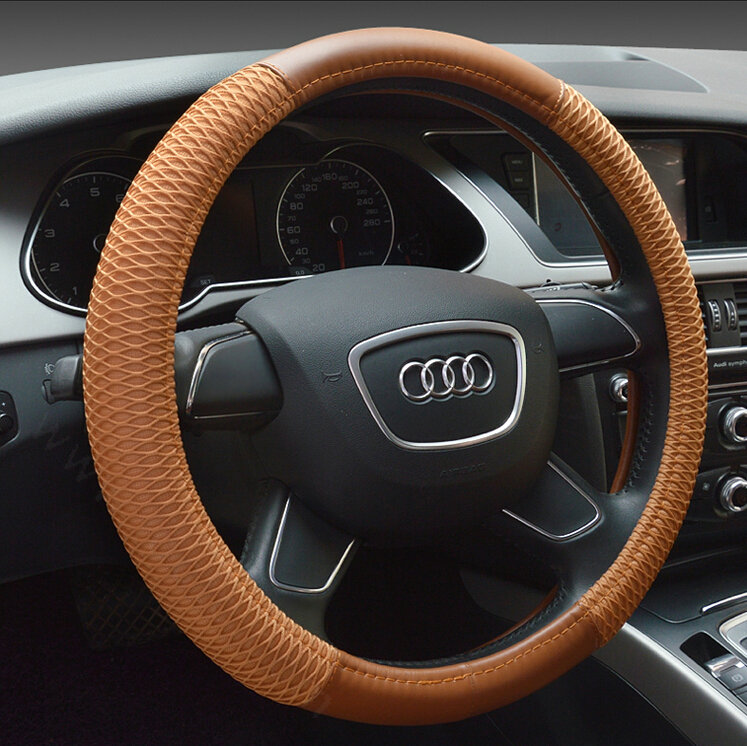 Classic Car Steering Wheel Wrap Ice Silk PU Leather 15 Inch 38CM - Brown