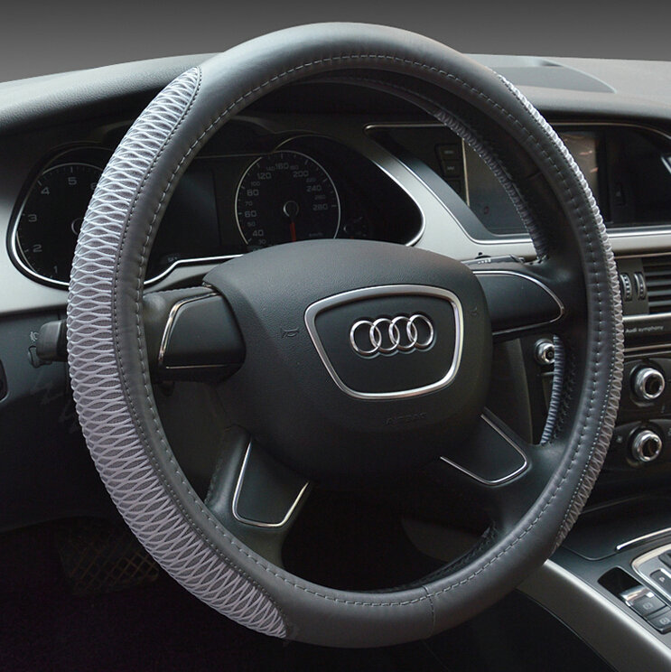 Classic Car Steering Wheel Wrap Ice Silk PU Leather 15 Inch 38CM - Grey