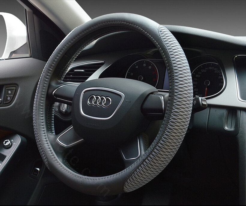 Classic Car Steering Wheel Wrap Ice Silk PU Leather 15 Inch 38CM - Grey