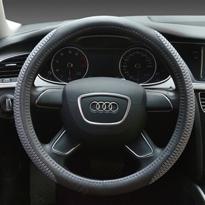 Classic Car Steering Wheel Wrap Ice Silk PU Leather 15 Inch 38CM - Grey