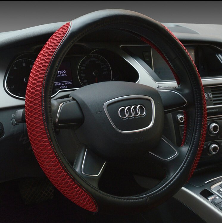 Classic Car Steering Wheel Wrap Ice Silk PU Leather 15 Inch 38CM - Red