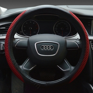 Classic Car Steering Wheel Wrap Ice Silk PU Leather 15 Inch 38CM - Red