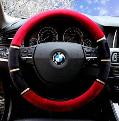 Classic Car Steering Wheel Wrap Velvet 15 Inch 38CM - Black Dark Red