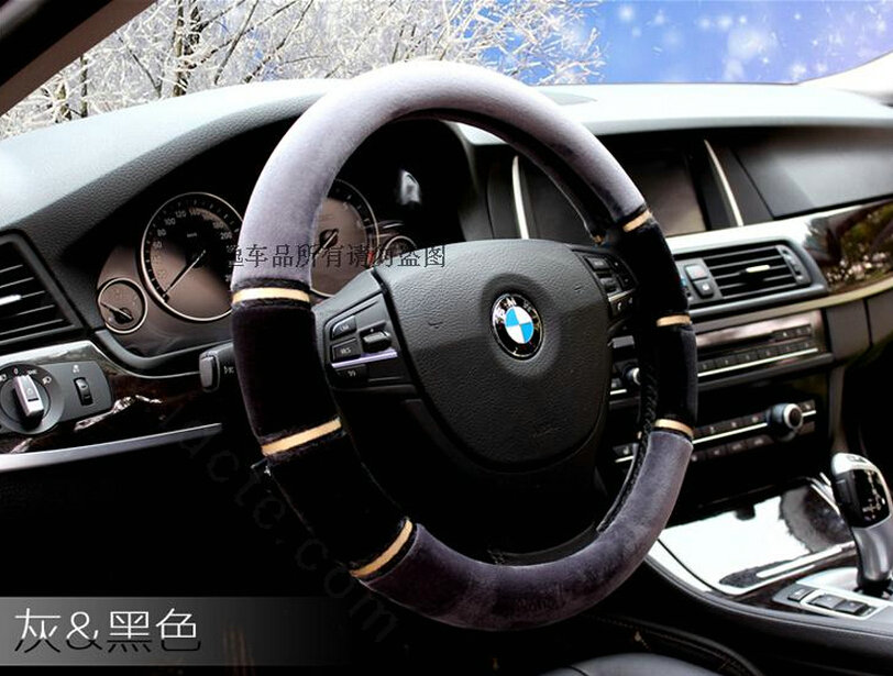 Classic Car Steering Wheel Wrap Velvet 15 Inch 38CM - Black Grey