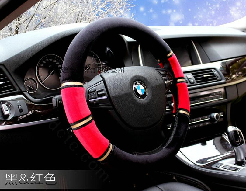 Classic Car Steering Wheel Wrap Velvet 15 Inch 38CM - Black Red