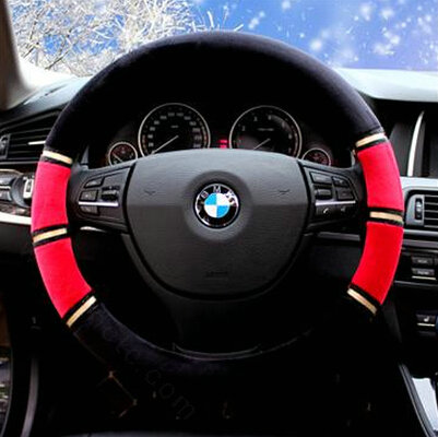 Classic Car Steering Wheel Wrap Velvet 15 Inch 38CM - Black Red