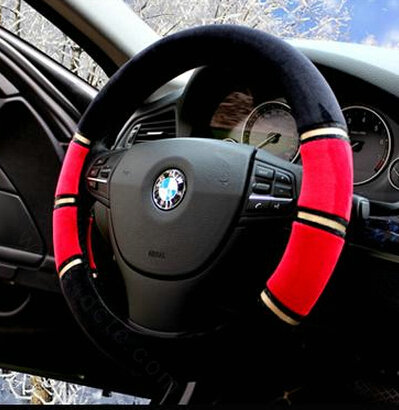 Classic Car Steering Wheel Wrap Velvet 15 Inch 38CM - Black Red