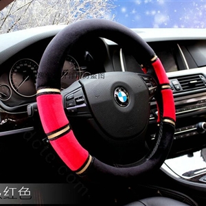 Classic Car Steering Wheel Wrap Velvet 15 Inch 38CM - Black Red
