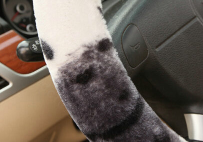 Classic Cow Print Car Steering Wheel Covers Velvet 15 Inch 38CM - Grey