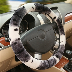 Classic Cow Print Car Steering Wheel Covers Velvet 15 Inch 38CM - Grey