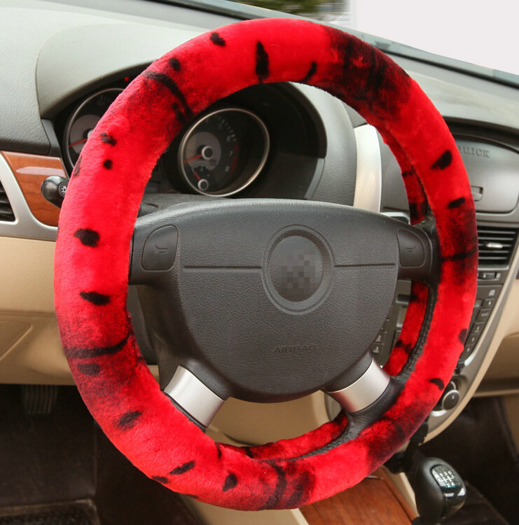 Classic Cow Print Car Steering Wheel Covers Velvet 15 Inch 38CM - Red