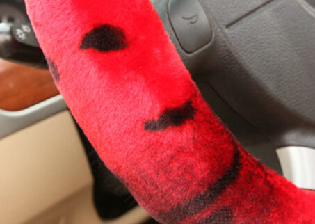 Classic Cow Print Car Steering Wheel Covers Velvet 15 Inch 38CM - Red