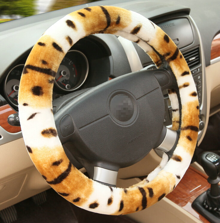 Classic Cow Print Car Steering Wheel Covers Velvet 15 Inch 38CM - Yellow