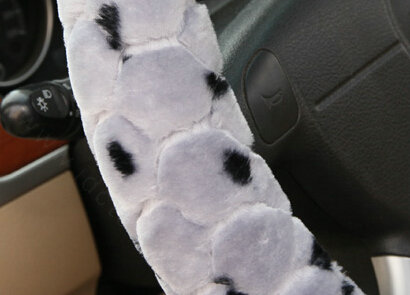 Classic Cow Print Car Steering Wheel Wrap Velvet 15 Inch 38CM - Grey