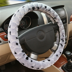 Classic Cow Print Car Steering Wheel Wrap Velvet 15 Inch 38CM - Grey