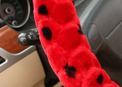Classic Cow Print Car Steering Wheel Wrap Velvet 15 Inch 38CM - Red