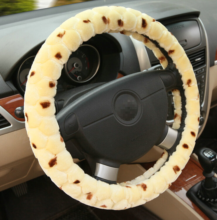 Classic Cow Print Car Steering Wheel Wrap Velvet 15 Inch 38CM - Yellow