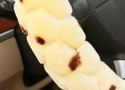 Classic Cow Print Car Steering Wheel Wrap Velvet 15 Inch 38CM - Yellow