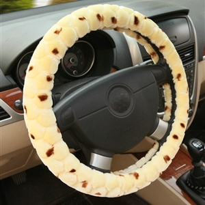 Classic Cow Print Car Steering Wheel Wrap Velvet 15 Inch 38CM - Yellow