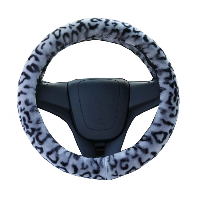 Classic Leopard Print Auto Steering Wheel Wrap Velvet 15 Inch 38CM - Grey