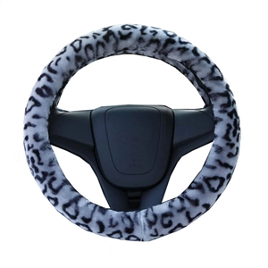 Classic Leopard Print Auto Steering Wheel Wrap Velvet 15 Inch 38CM - Grey