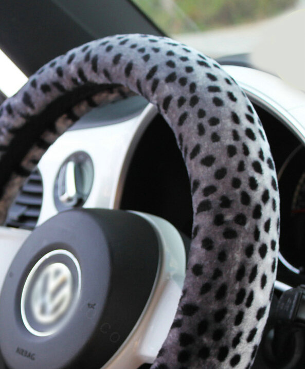 Classic Leopard Print Car Steering Wheel Covers Velvet 15 Inch 38CM - Grey