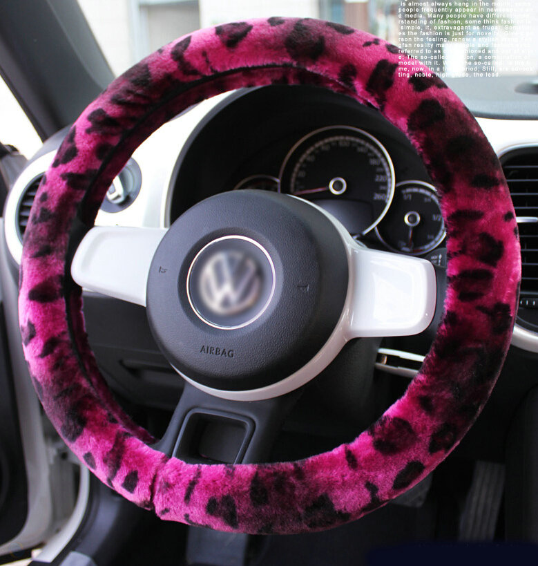 Classic Leopard Print Car Steering Wheel Covers Velvet 15 Inch 38CM - Rose