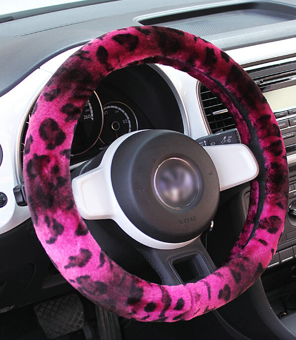 Classic Leopard Print Car Steering Wheel Covers Velvet 15 Inch 38CM - Rose
