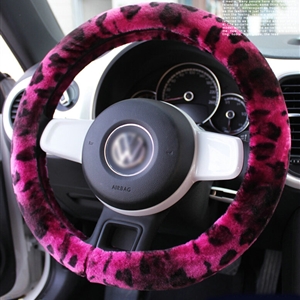 Classic Leopard Print Car Steering Wheel Covers Velvet 15 Inch 38CM - Rose