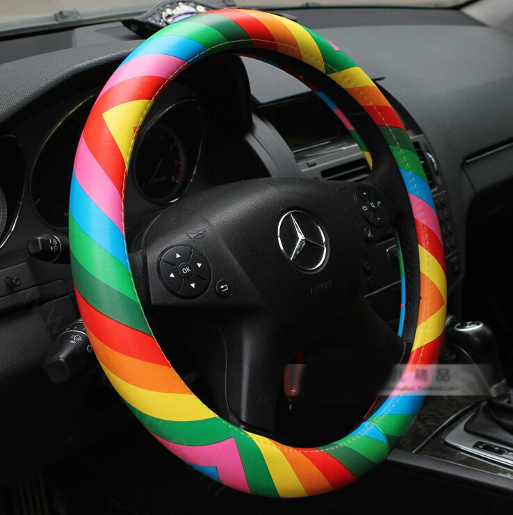 Colorful Auto Steering Wheel Wrap PU Leather 15 Inch 38CM - Colorful