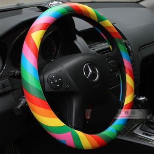 Colorful Auto Steering Wheel Wrap PU Leather 15 Inch 38CM - Colorful