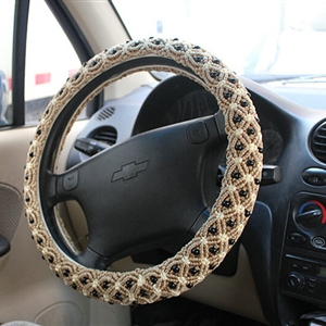 Colorful Beaded Car Steering Wheel Wrap Ice Silk 15 Inch 38CM - Gold