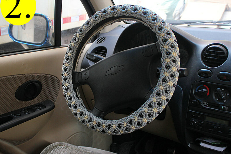 Colorful Beaded Car Steering Wheel Wrap Ice Silk 15 Inch 38CM - Grey