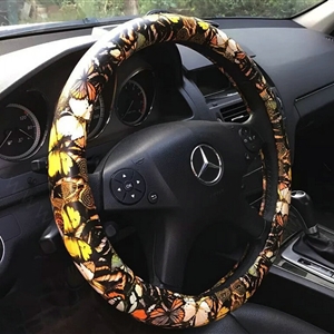 Colorful Butterfly Auto Steering Wheel Wrap PU Leather 15 Inch 38CM - Yellow