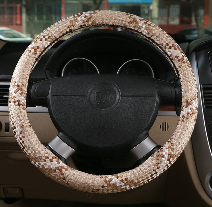 Colorful Car Steering Wheel Covers Ice Silk 15 Inch 38CM - Beige