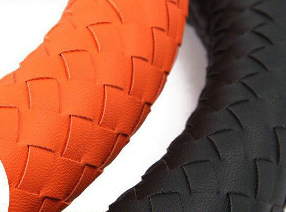 Colorful Car Steering Wheel Covers Sheepskin Leather 15 Inch 38CM - Brown