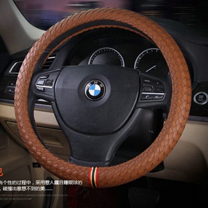 Colorful Car Steering Wheel Covers Sheepskin Leather 15 Inch 38CM - Brown