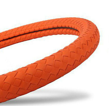 Colorful Car Steering Wheel Covers Sheepskin Leather 15 Inch 38CM - Red