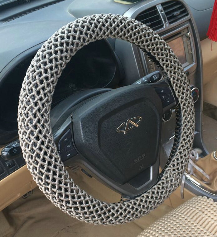 Colorful Car Steering Wheel Wrap Ice Silk 15 Inch 38CM - Dark Grey