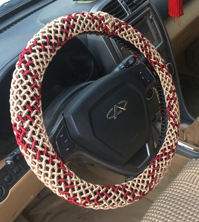 Colorful Car Steering Wheel Wrap Ice Silk 15 Inch 38CM - Gold Red