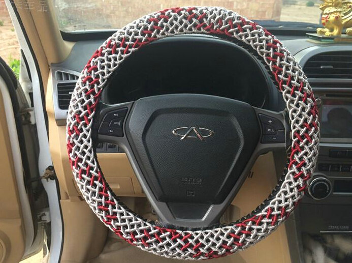 Colorful Car Steering Wheel Wrap Ice Silk 15 Inch 38CM - Grey Red