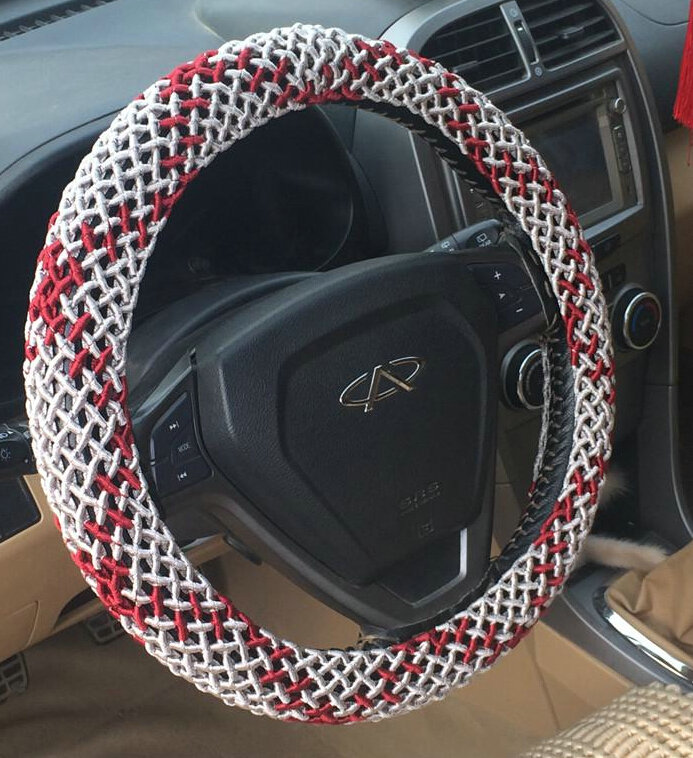Colorful Car Steering Wheel Wrap Ice Silk 15 Inch 38CM - Grey Red