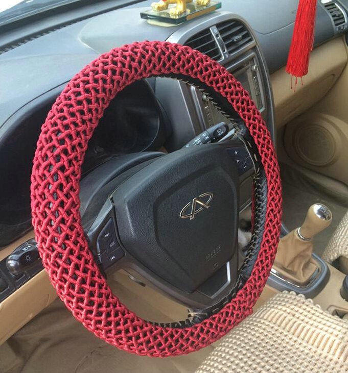 Colorful Car Steering Wheel Wrap Ice Silk 15 Inch 38CM - Red