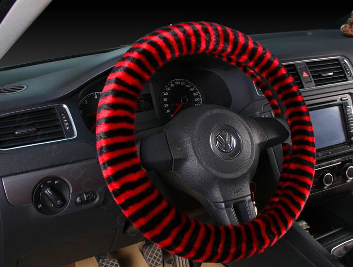 Colorful Car Steering Wheel Wrap Velvet 15 Inch 38CM - Black Red