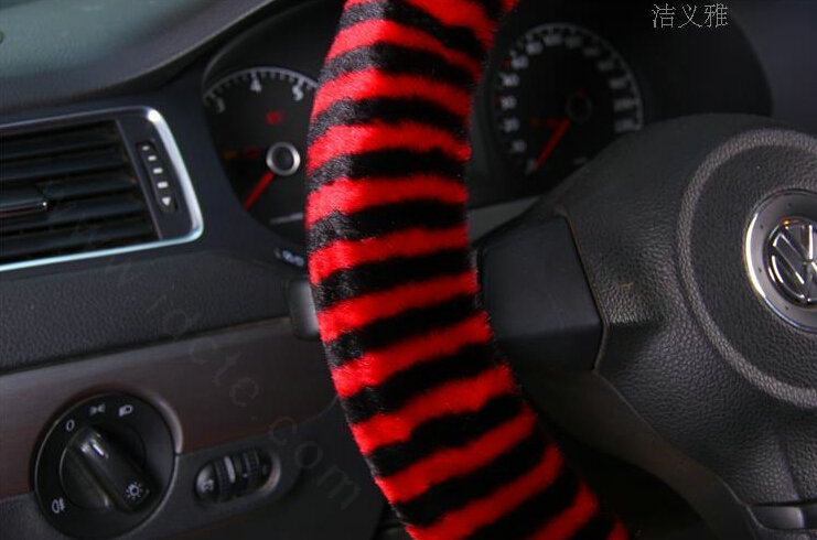 Colorful Car Steering Wheel Wrap Velvet 15 Inch 38CM - Black Red