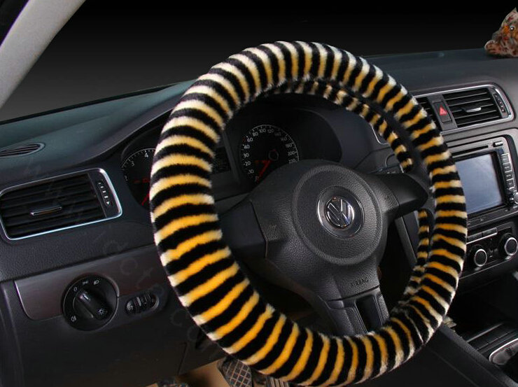 Colorful Car Steering Wheel Wrap Velvet 15 Inch 38CM - Black Yellow