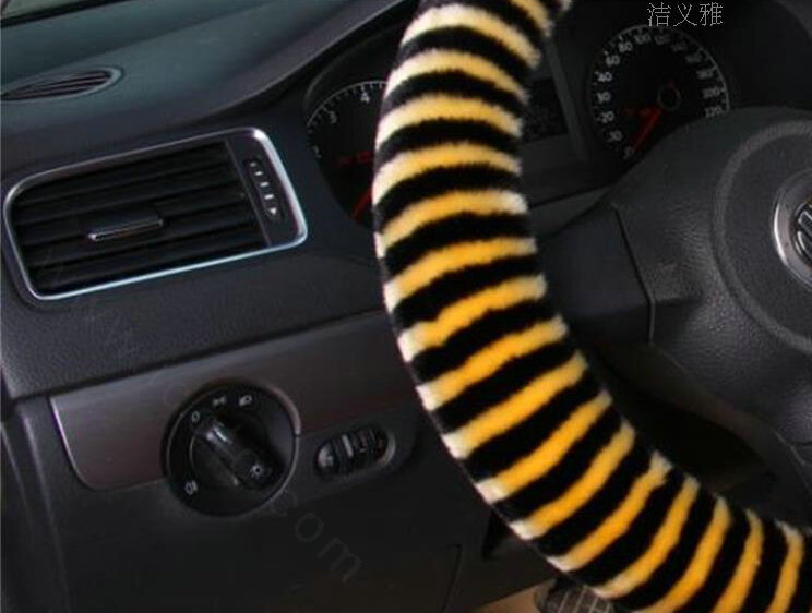 Colorful Car Steering Wheel Wrap Velvet 15 Inch 38CM - Black Yellow